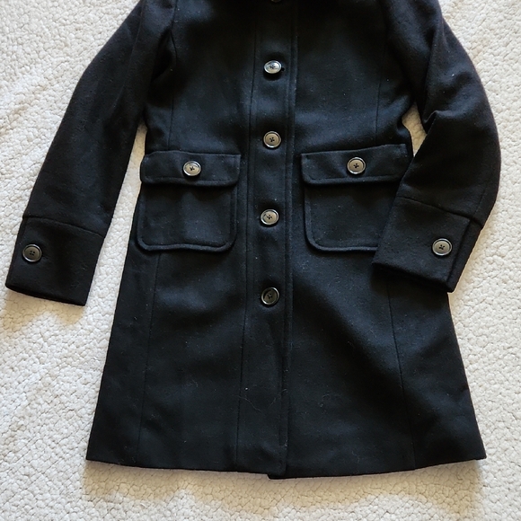 GAP Classic Black Wool Blend Trench Coat Lined Sz XS Minimalist Preppy Normcore - Picture 3 of 16